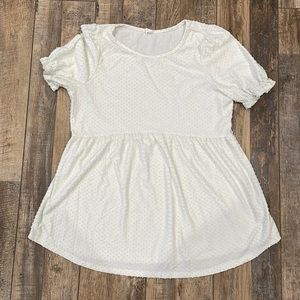 PinkBlush White Swiss Dot Babydoll Maternity Blouse. Large.